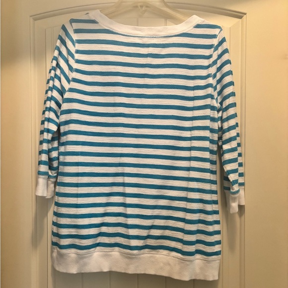 Talbots Hello Saturday Blue Striped 3/4 Sleeve Shirt Terrycloth - Picture 4 of 4